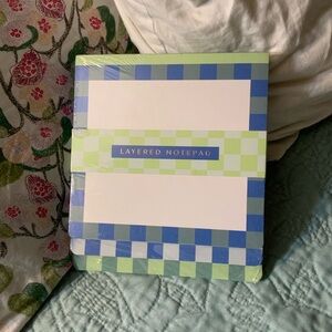 Layered Notepad with Blue and Green Checkered Design